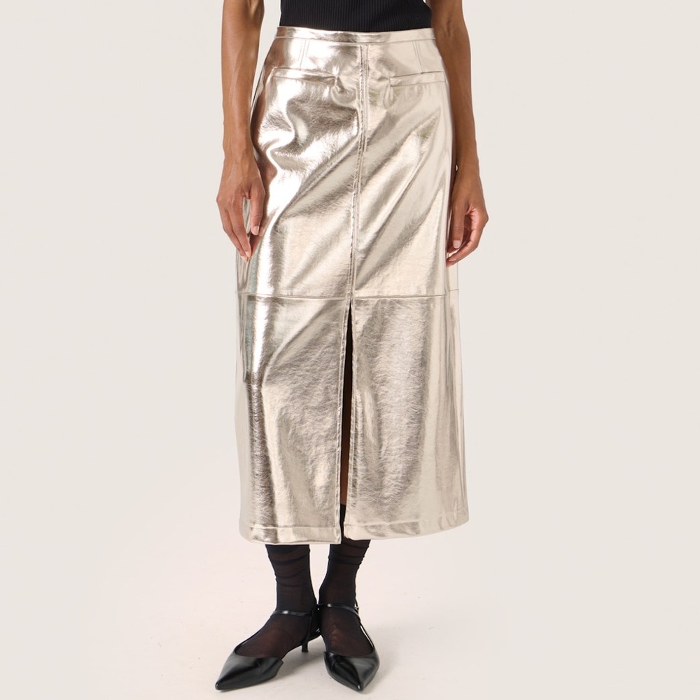 Soaked Danila Metallic Gold Midi Vegan Leather Skirt - Picture 2 of 8